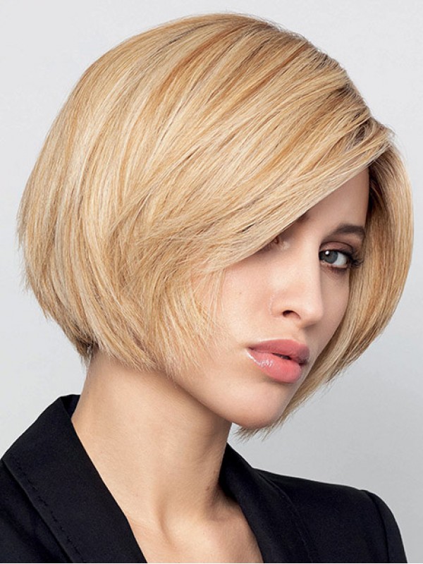 Fashionable Bobs Blonde Straight Chin Length Monofilament Human Hair Wigs