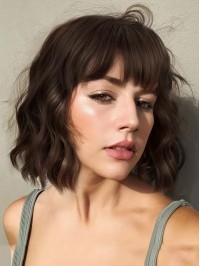 Stylish Wavy Bob Wig with Bangs Human Hair Wigs