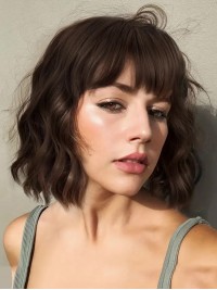 Stylish Wavy Bob Wig with Bangs Human Hair Wigs