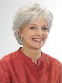 Short Straight Silver Grey Human Hair Wigs