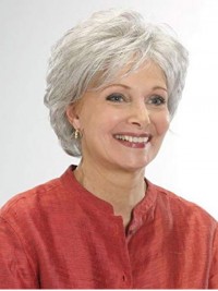 Short Straight Silver Grey Human Hair Wigs