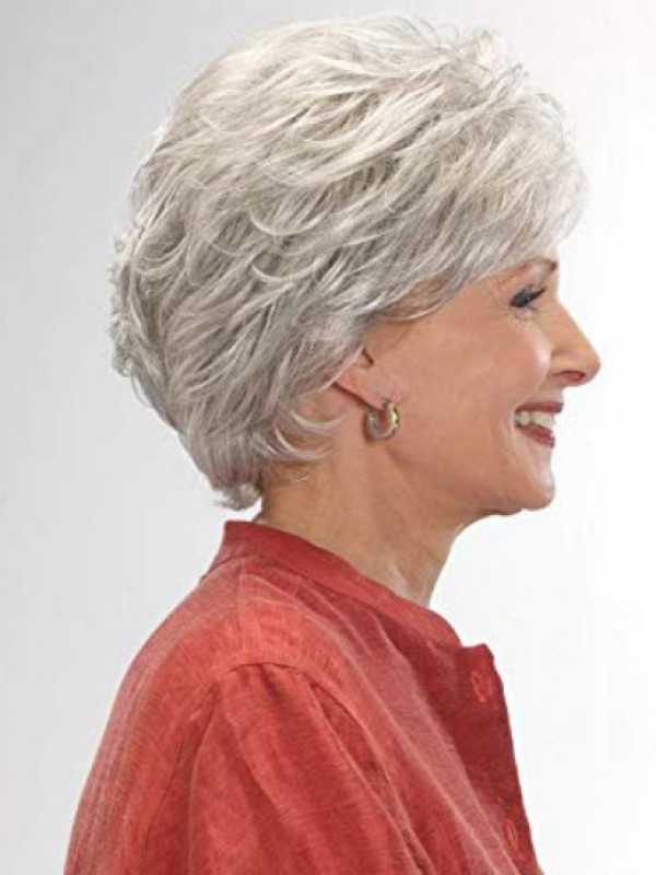 Short Straight Silver Grey Human Hair Wigs