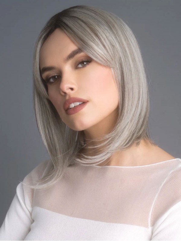 Grey Wigs Straight 12" With Bangs Synthetic Wigs Online