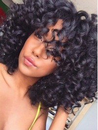 14" Curly Mid-length Natural Black 360 Lace Remy Human Hair Wigs