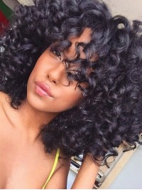 14" Curly Mid-length Natural Black 360 Lace Remy Human Hair Wigs