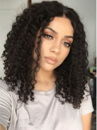 Long 16" Curly Natural Black 360 Lace Remy Human Hair Wigs