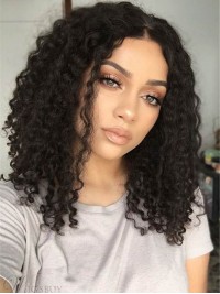 Long 16" Curly Natural Black 360 Lace Remy Human Hair Wigs