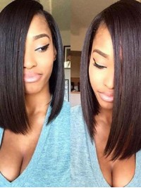 Mid-length Straight Sleek Bob 360 Lace Frontal Remy Human Hair Wig