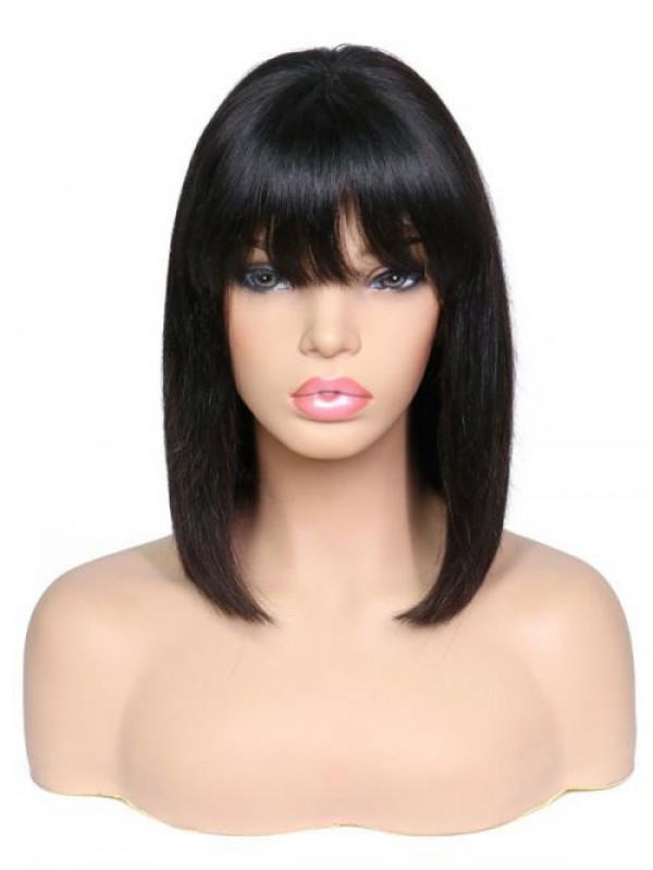 Long Straight  360 Lace Remy Human Hair Wig With Bangs