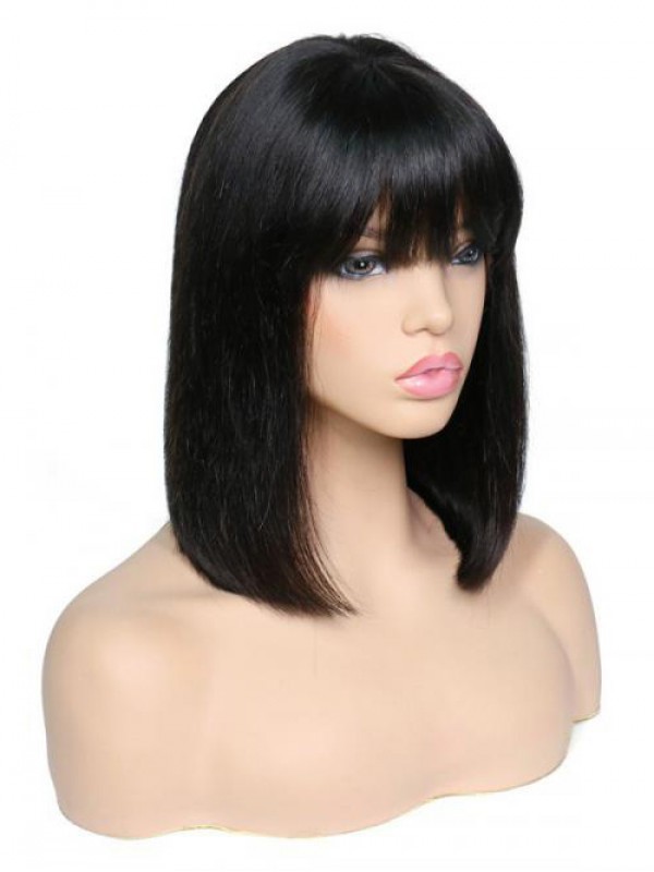 Long Straight  360 Lace Remy Human Hair Wig With Bangs