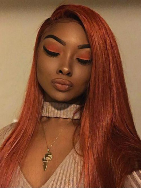 Long Straight Orange Goddess Human Hair 360 Lace Wig