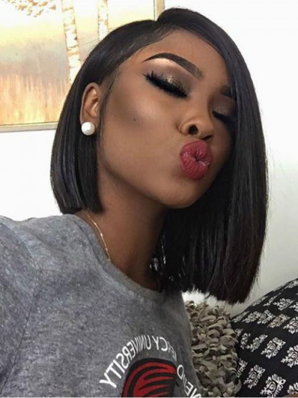 Black Short Cut 360 Lace Straight Remy Human Hair Wig