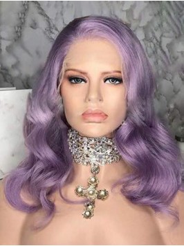 Long Purple Wavy 360 Lace Remy Human Hair Wigs