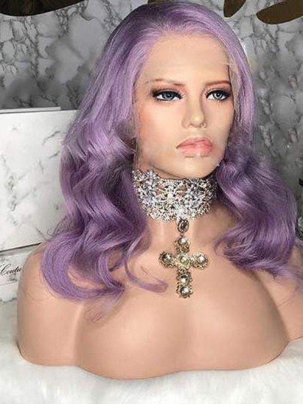 Long Purple Wavy 360 Lace Remy Human Hair Wigs