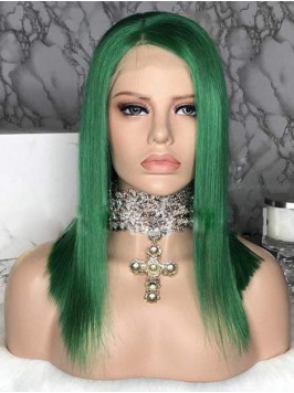 Green Long Straight 360 Lace Human Hair Wig 16 Inc...