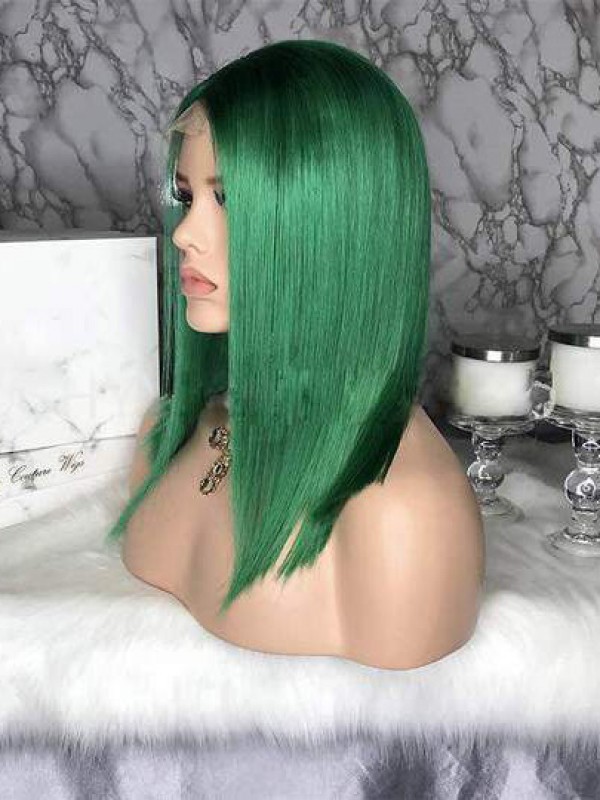 Green Long Straight 360 Lace Human Hair Wig 16 Inches
