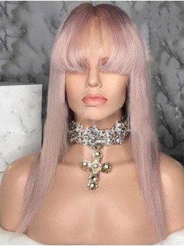 Long Straight Yasmin Human Hair Pink 360 Lace Wig ...