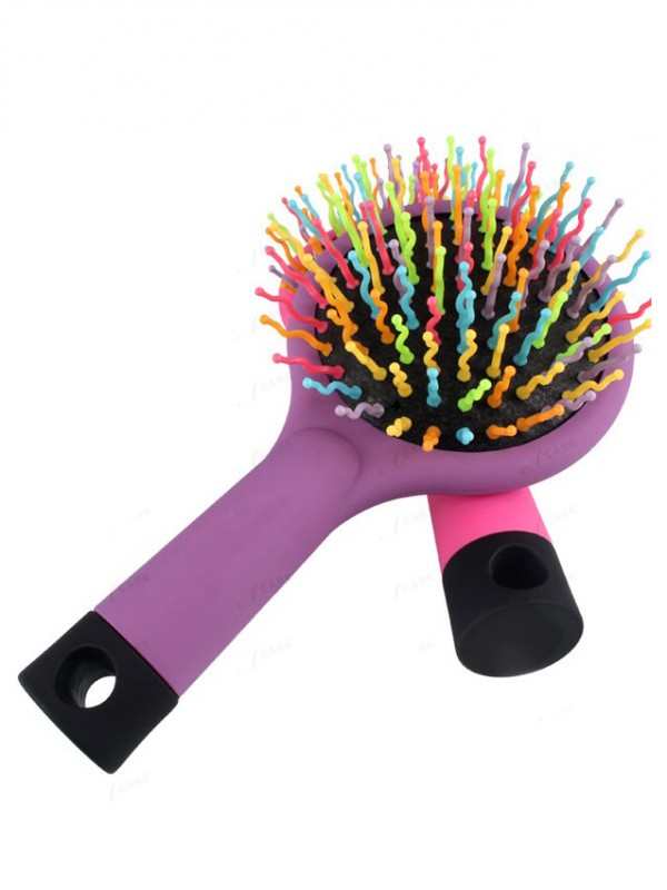 Rainbow Purple Brush Perm Wave Straight Beauty Comb with Mirror