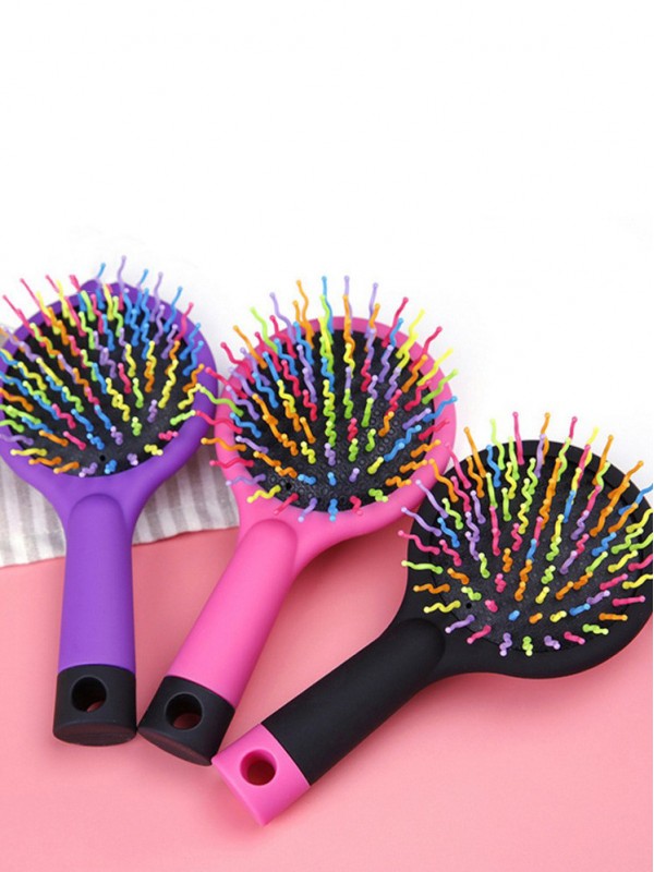 Rainbow Purple Brush Perm Wave Straight Beauty Comb with Mirror