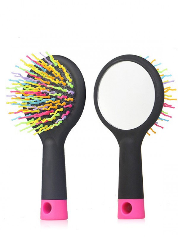 Rainbow Black Brush Perm Wave Straight Beauty Comb with Mirror