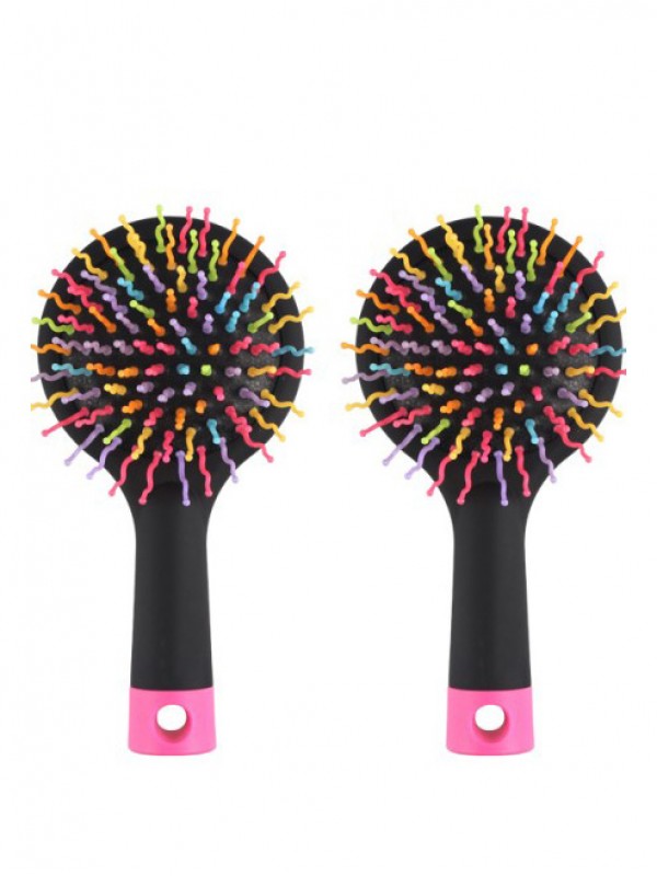 Rainbow Black Brush Perm Wave Straight Beauty Comb with Mirror