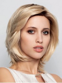 Chin Length 100% Hand-Tied Layered Human Hair Wigs For Women
