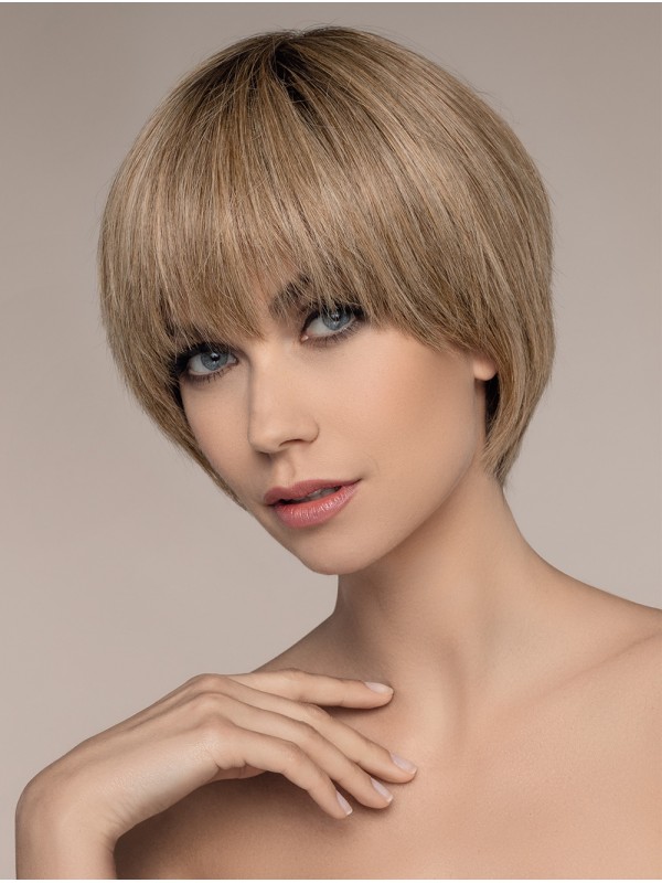 Short Blonde 100% Hand-Tied Straight With Bangs Human Hair Wigs