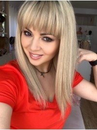With Bangs Blonde Straight 16" Human Hair Wigs Buy