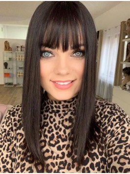 18" Black Straight Human Hair Wigs Online