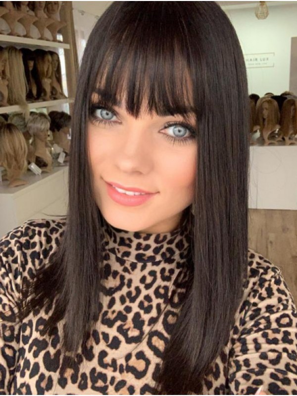 18" Black Straight Human Hair Wigs Online