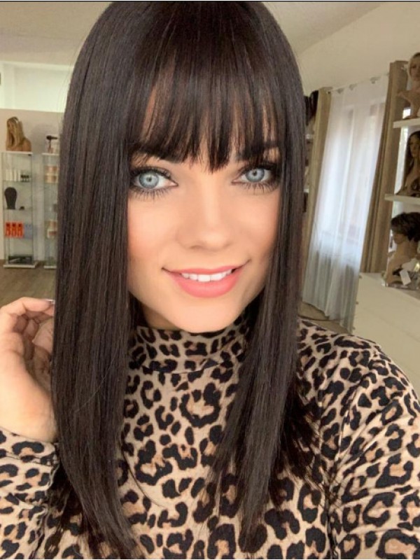 18" Black Straight Human Hair Wigs Online