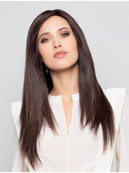Brown Long 100% Hand-Tied Straight Without Bangs C...