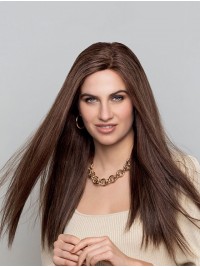 Brown Long Monofilament Straight Without Bangs Natural Looking Human Hair Wigs