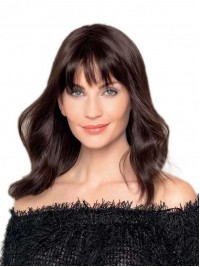 16" Wavy Brown With Bangs Best Hand-Tied Wigs