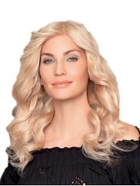 Without Bangs Blonde Wavy 18" Womens Human Hair Wigs