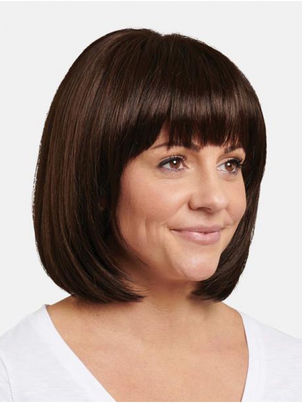 12" Chin Length Brown Remy Human Hair Straight Perfect Bob Wigs