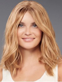 Shoulder Length Wavy Blonde Without Bangs Quality Human Hair Wigs