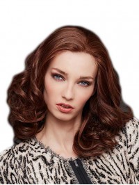 Without Bangs Wavy 16" Brown Convenient Hand-Tied Wigs