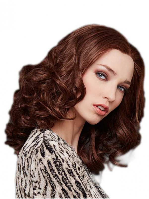 Without Bangs Wavy 16" Brown Convenient Hand-Tied Wigs