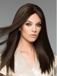 Brown 16" Straight Long 100% Hand-tied Without Bangs Human Hair Wigs