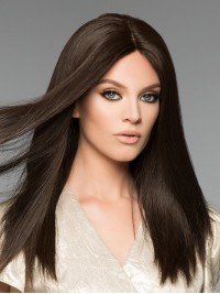 Brown 16" Straight Long 100% Hand-tied Without Bangs Human Hair Wigs