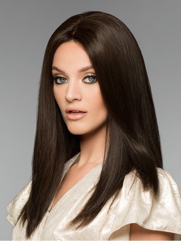 Brown 16" Straight Long 100% Hand-tied Without Bangs Human Hair Wigs