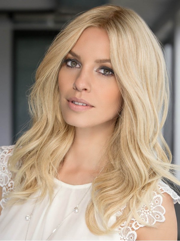 Platinum Blonde 15" Wavy Long 100% Hand-tied Without Bangs Human Hair Wigs