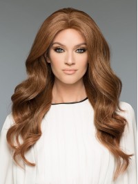 Brown 20" Wavy Long 100% Hand-tied Without Bangs Human Hair Wigs