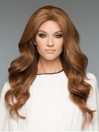 Brown 20" Wavy Long 100% Hand-tied Without Bangs Human Hair Wigs