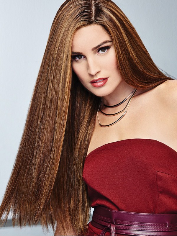 Brown 24" Straight Long 100% Hand-tied Without Bangs Human Hair Wigs