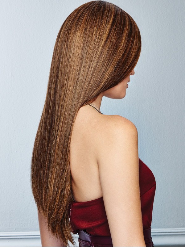 Brown 24" Straight Long 100% Hand-tied Without Bangs Human Hair Wigs