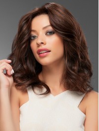 Brown 14" Wavy Shoulder Length 100% Hand-tied Without Bangs Human Hair Wigs