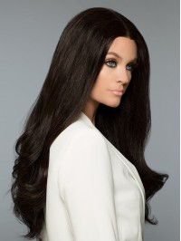 Black 26" Wavy Long 100% Hand-tied Without Bangs Human Hair Wigs