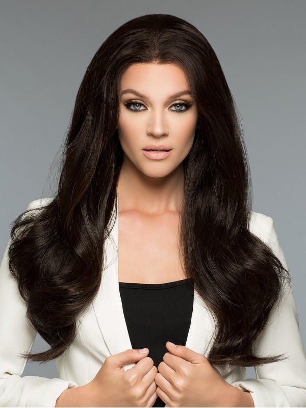 Black 26" Wavy Long 100% Hand-tied Without Bangs Human Hair Wigs